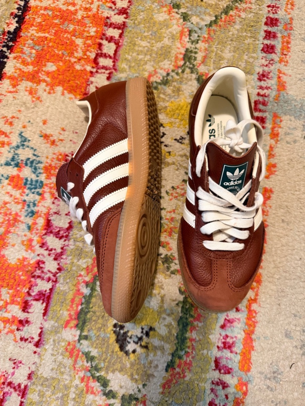 ADIDAS Brown Leather Sneakers with White Stripes. Size US men’s 6.5 / Women’s 8 - Picture 3 of 13